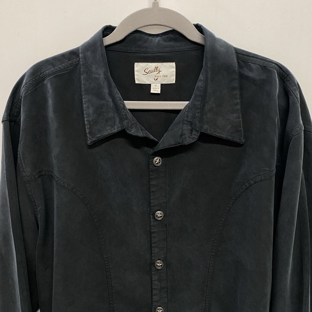 SCULLY Black Modal Western Dress Shirt Men's XL Ornate Silver Tone Star Buttons